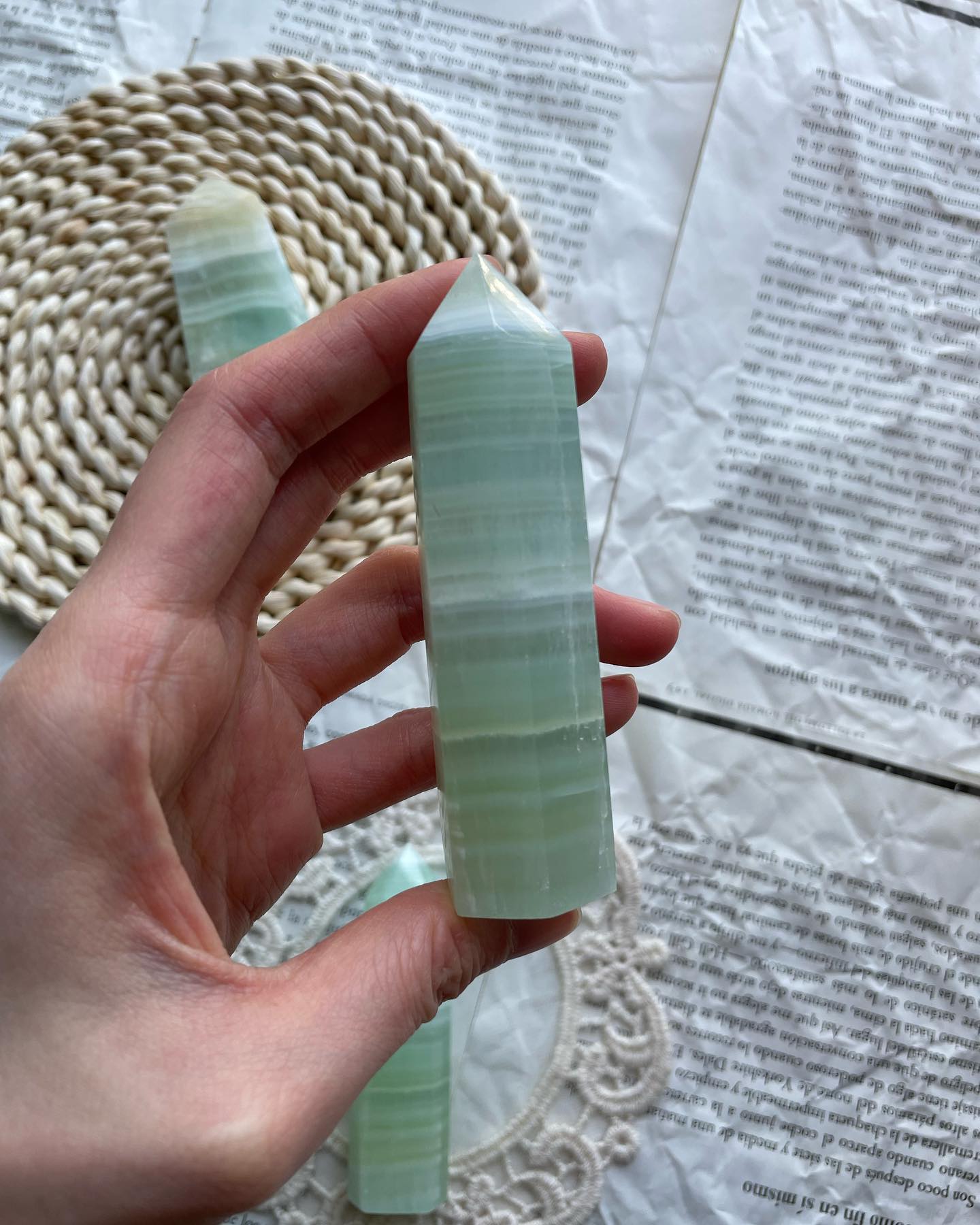 Small fresh blue and green calcite crystal column